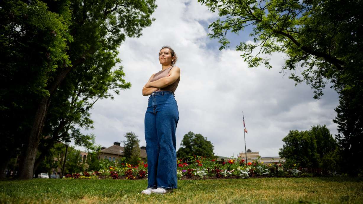 Giulia Tesoriere on campus at the University of Utah at Presidents' Circle in Salt Lake City on May 29. Tesoriere, an employee at Huntsman Cancer Institute, caught a recent housing scam before it happened and shared the information with students.