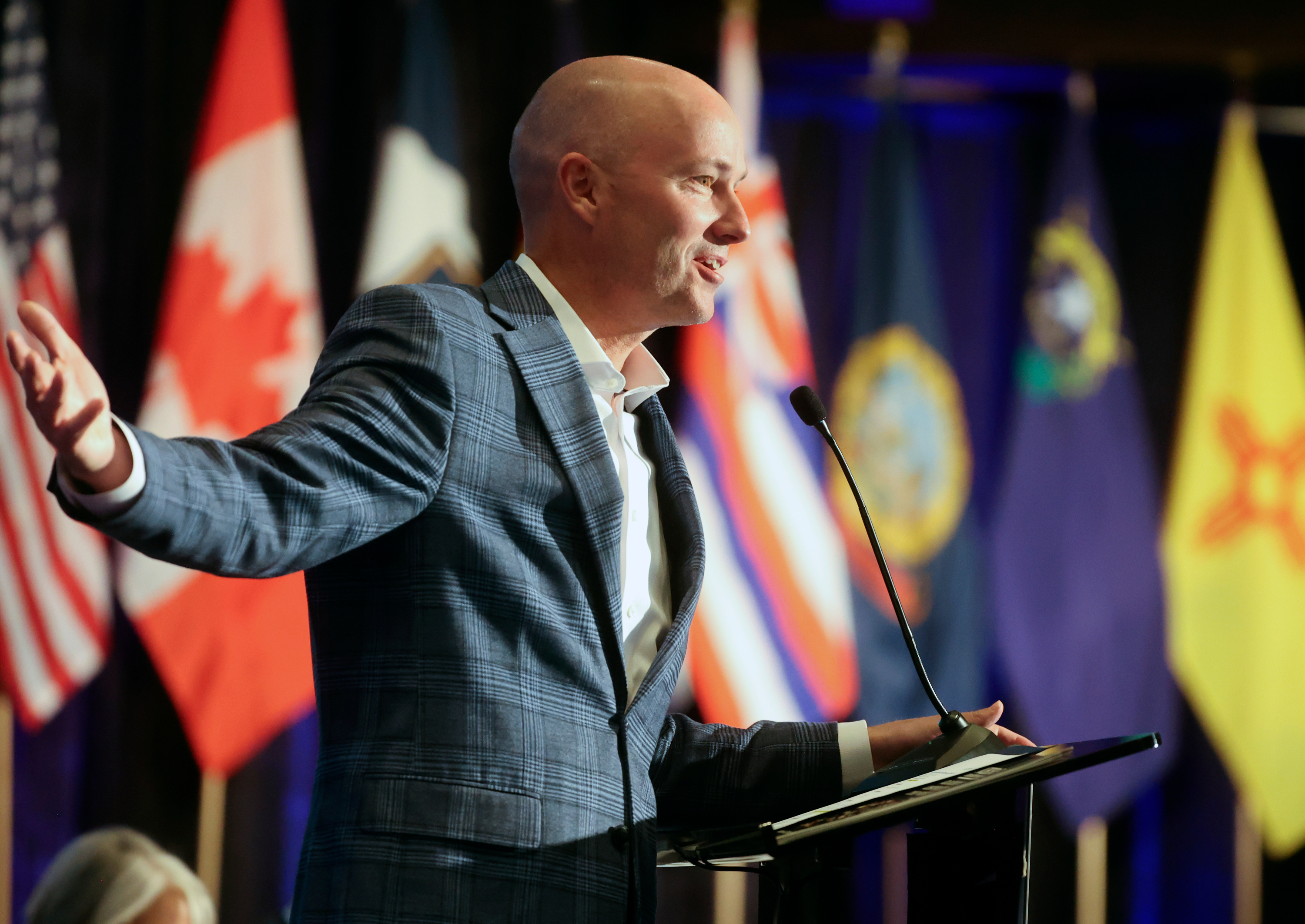 Gov. Spencer Cox speaks at the Western Governors' Association conference at Stein Erickson Lodge in Park City on Tuesday.