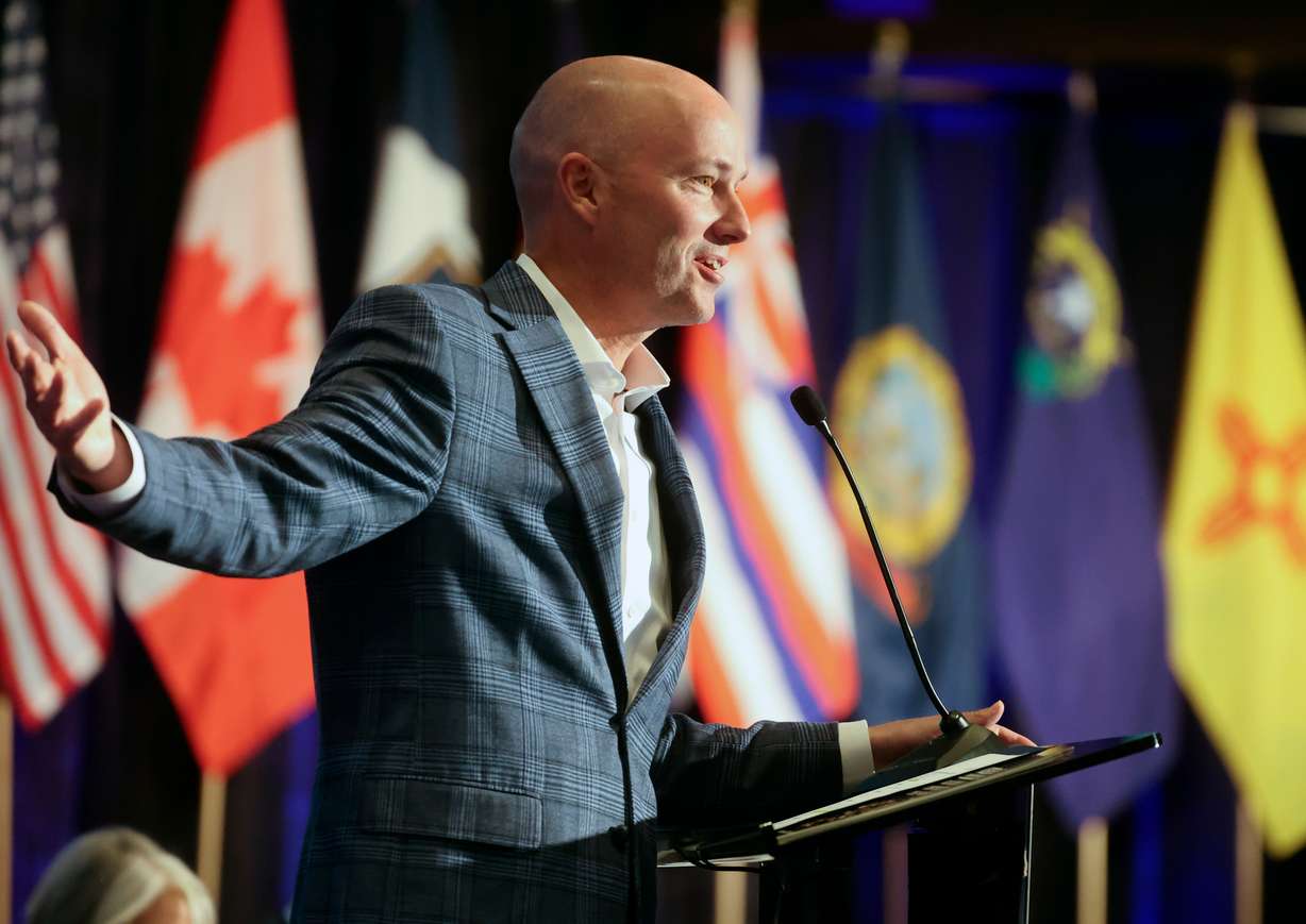 Gov. Spencer Cox speaks at the Western Governors' Association conference at Stein Erickson Lodge in Park City on Tuesday.
