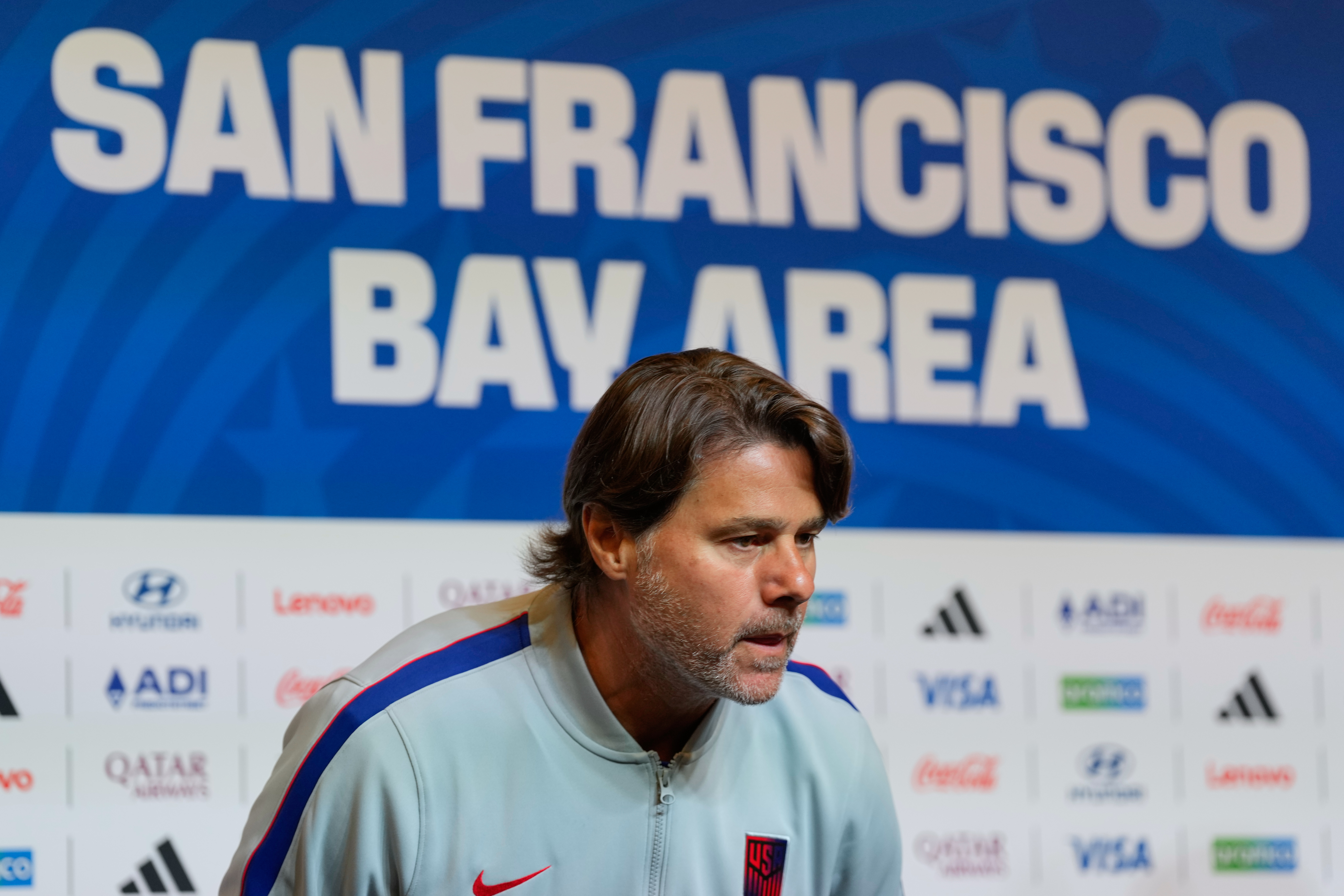 United States head coach Mauricio Pochettino attends a news conference ahead of the World Cup Round of 32 soccer match against Bosnia and Herzegovina, Tuesday, June 30, 2026, in Santa Clara, Calif. 