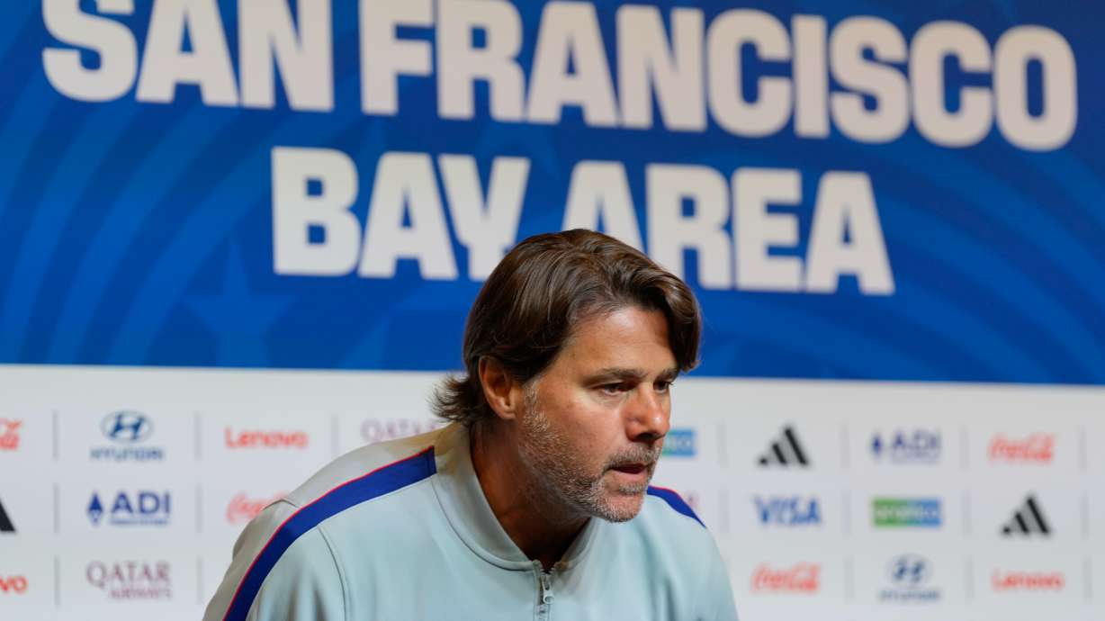 United States head coach Mauricio Pochettino attends a news conference ahead of the World Cup Round of 32 soccer match against Bosnia and Herzegovina, Tuesday, June 30, 2026, in Santa Clara, Calif.