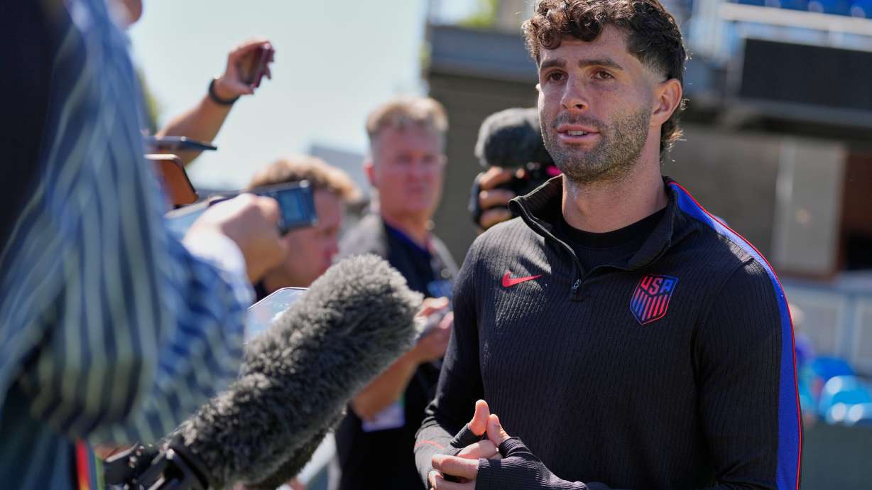 United States' Christian Pulisic speaks with the media before a training session ahead of their World Cup Round of 32 soccer match against Bosnia and Herzegovina, Tuesday, June 30, 2026, in San Jose, Calif.