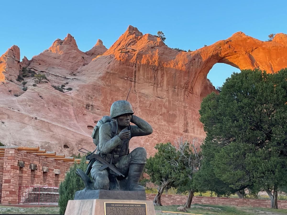 The Navajo Code Talker statue located at the Veteran's Memorial Park in Window Rock, Arizona. 