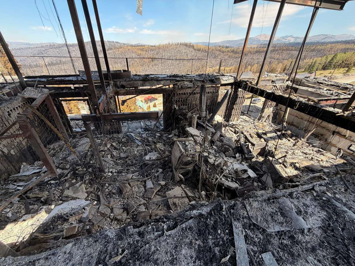 Charred remains of houses and vehicles in Eagle Point Resort’s West Village outside of Beaver, Tuesday, after the Cottonwood Fire torched much of the area. Utah has already experienced 390 wildfires this summer.