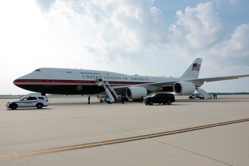 The new Air Force One, a plane gifted by the Qatari government, at Joint Base Andrews, Maryland, Wednesday.