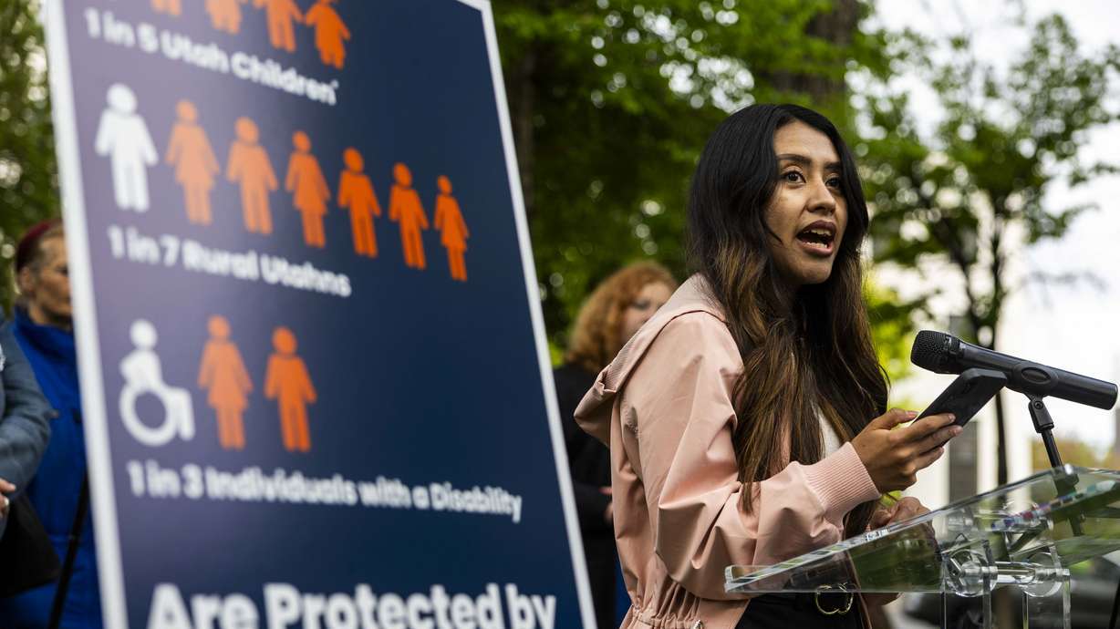 Ciriac Alvarez Valle, a senior policy analyst at Voices for Utah Children, speaks during a May 6 press conference held by the Protect Medicaid Utah coalition.
