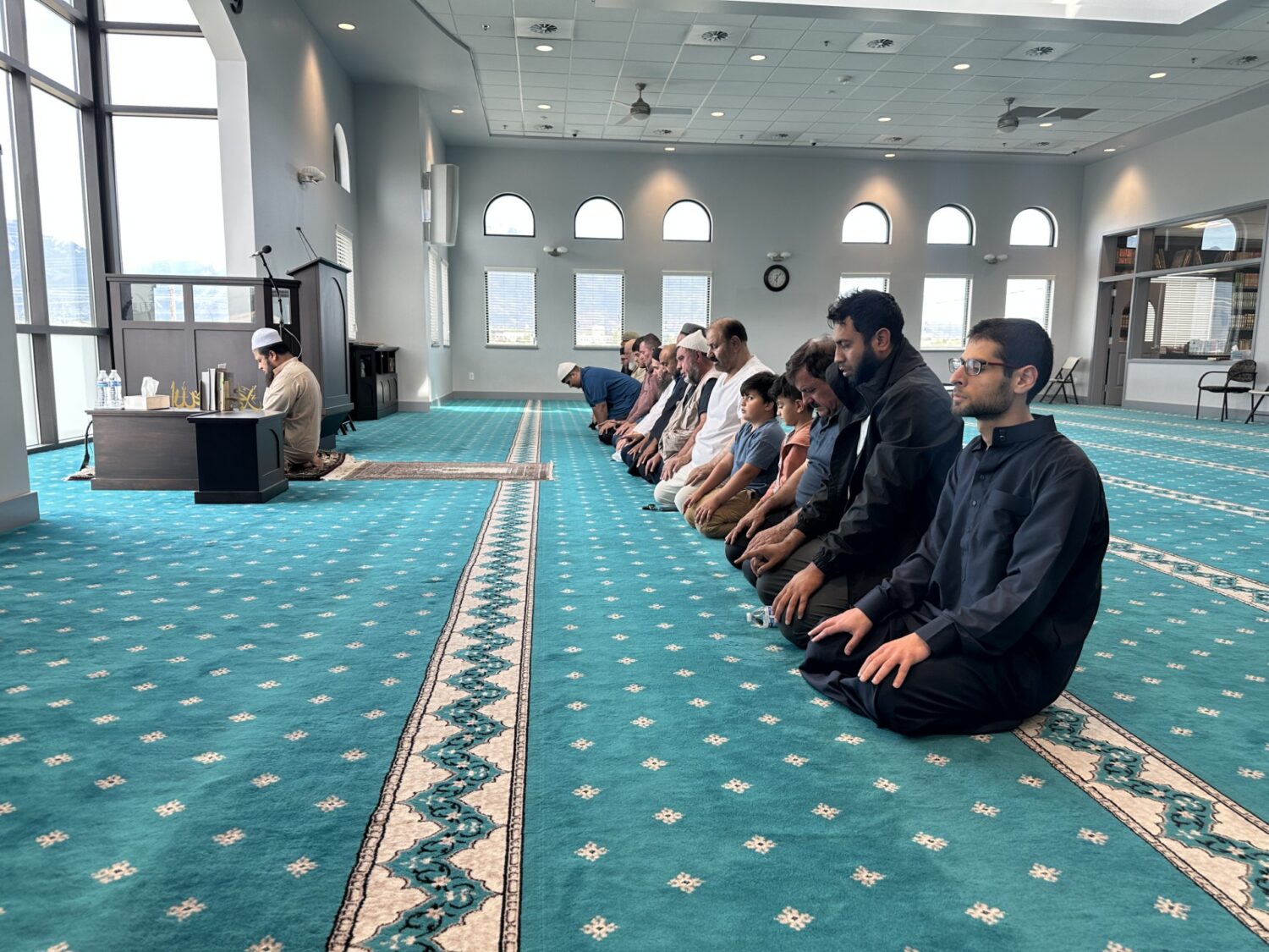 A group of people praying at the Islamic Center of Utah in West Jordan on June 23, 2025.