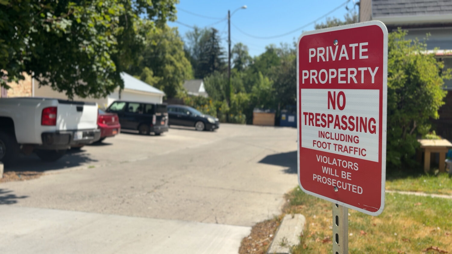 No Trespassing signs are posted outside two properties near 400 N. and 600 E. 