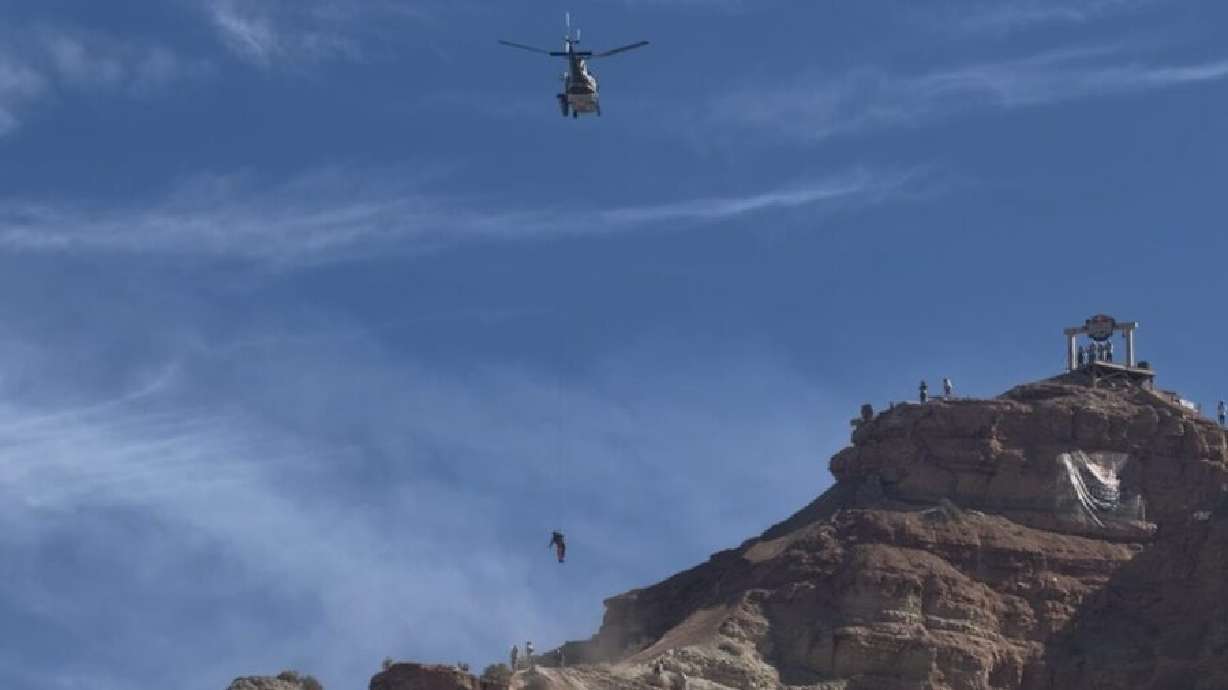 Freeride style mountain biker Adolf Silva had to be airlifted after he under-rotated a step-down double backflip off a cliff and crashed head-on into the dirt at the Red Bull Rampage event Sunday, Oct. 19, 2025.