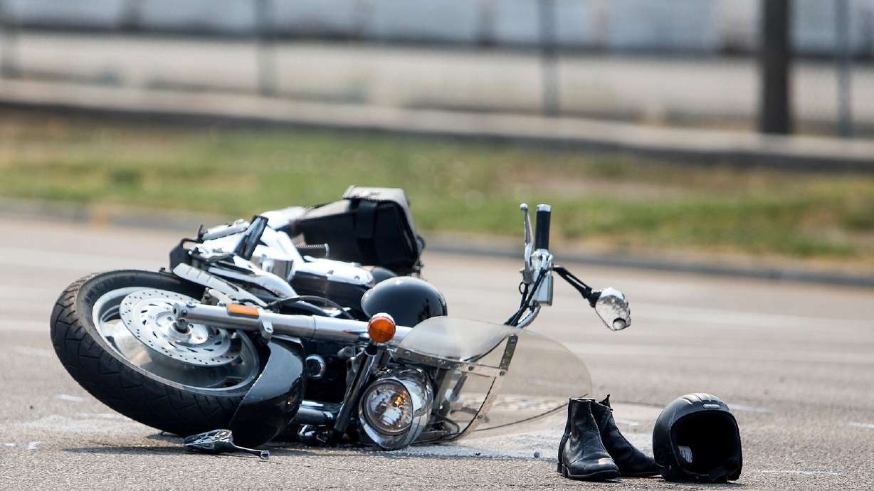 A motorcycle involved in a crash in Salt Lake City is pictured in August 2018.