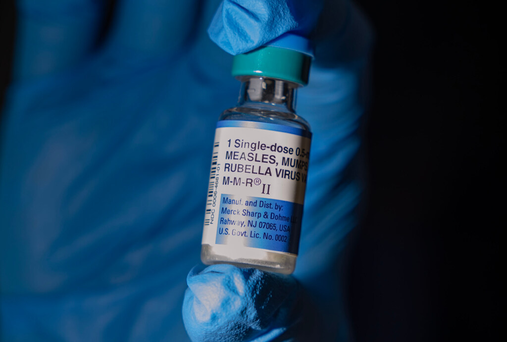 A multi-dose vial of the measles, mumps and rubella virus vaccination is pictured at the Salt Lake Public Health Center in Salt Lake City on Wednesday, July 9, 2025.