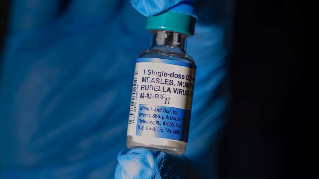 A multi-dose vial of the measles, mumps and rubella virus vaccination is pictured at the Salt Lake Public Health Center in Salt Lake City on Wednesday, July 9, 2025.