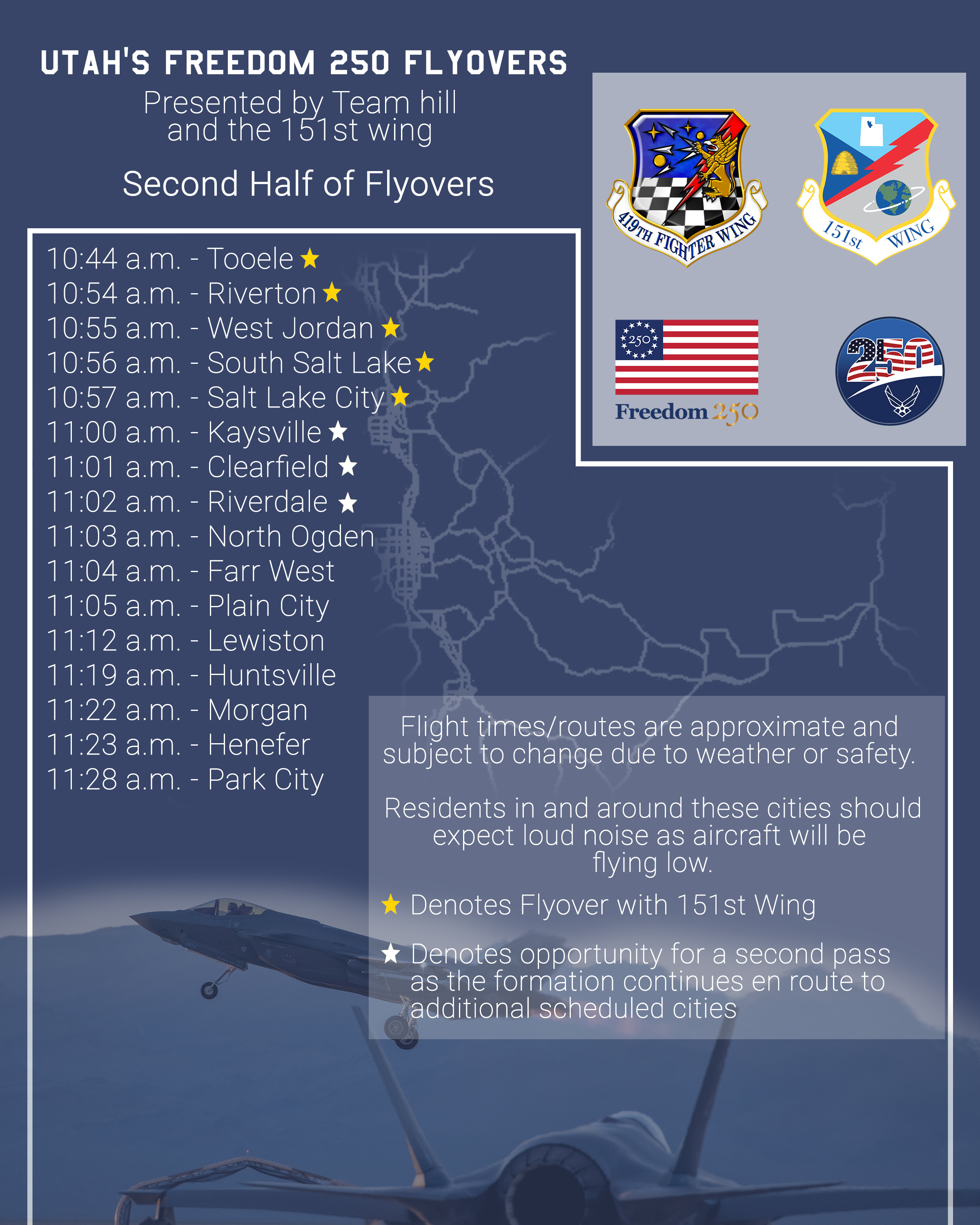 The second half of the Freedom 250 Flyover map was released Wednesday, July 1, 2026, days before the Fourth of July holiday.