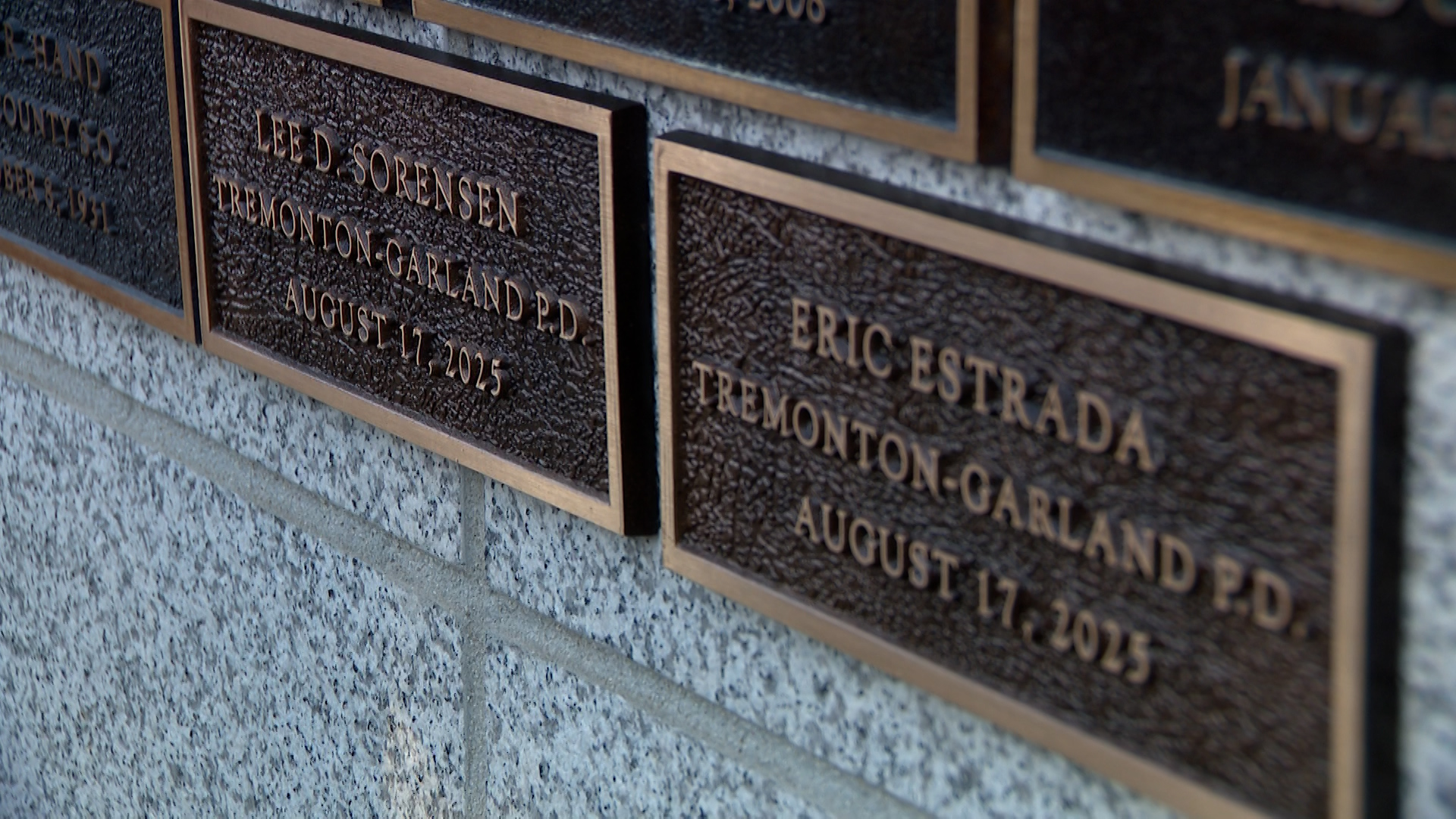 The names of Tremonton-Garland Police Sgt. Lee Sorensen and Officer Eric Estrada are pictured at the Utah Law Enforcement Memorial. 