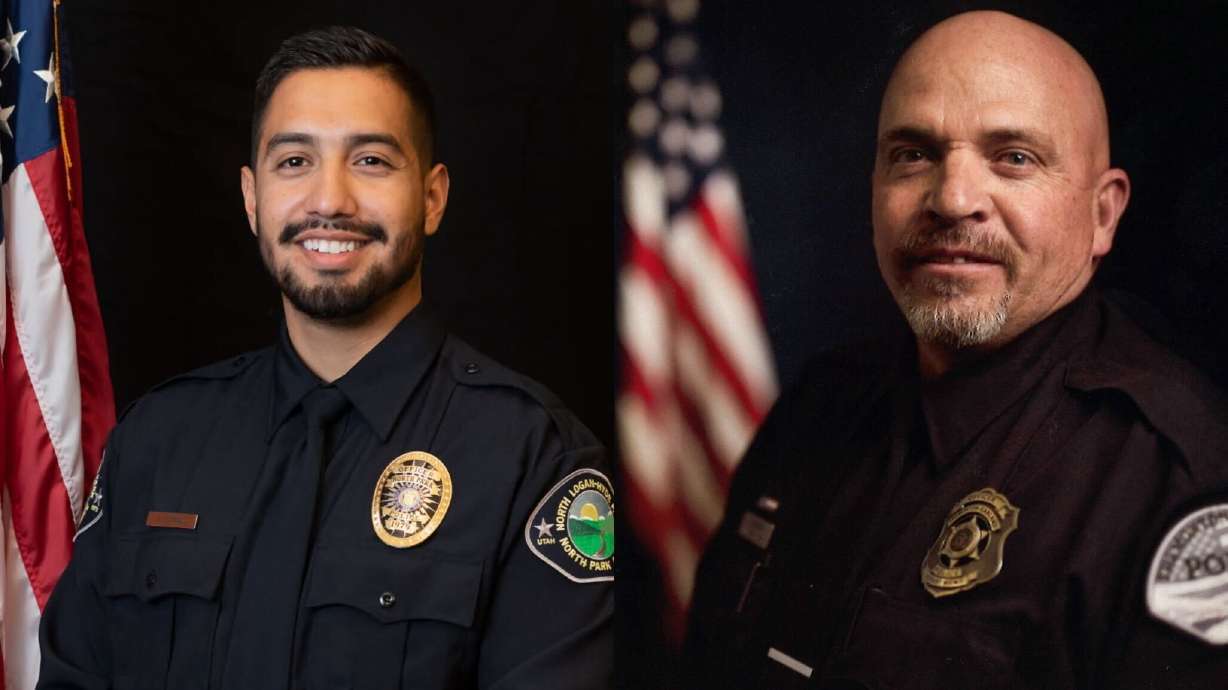 Officer Eric Estrada, left, and Sgt. Lee Sorenson, right, were killed and a deputy was injured when a man opened fire at a residence in Tremonton.