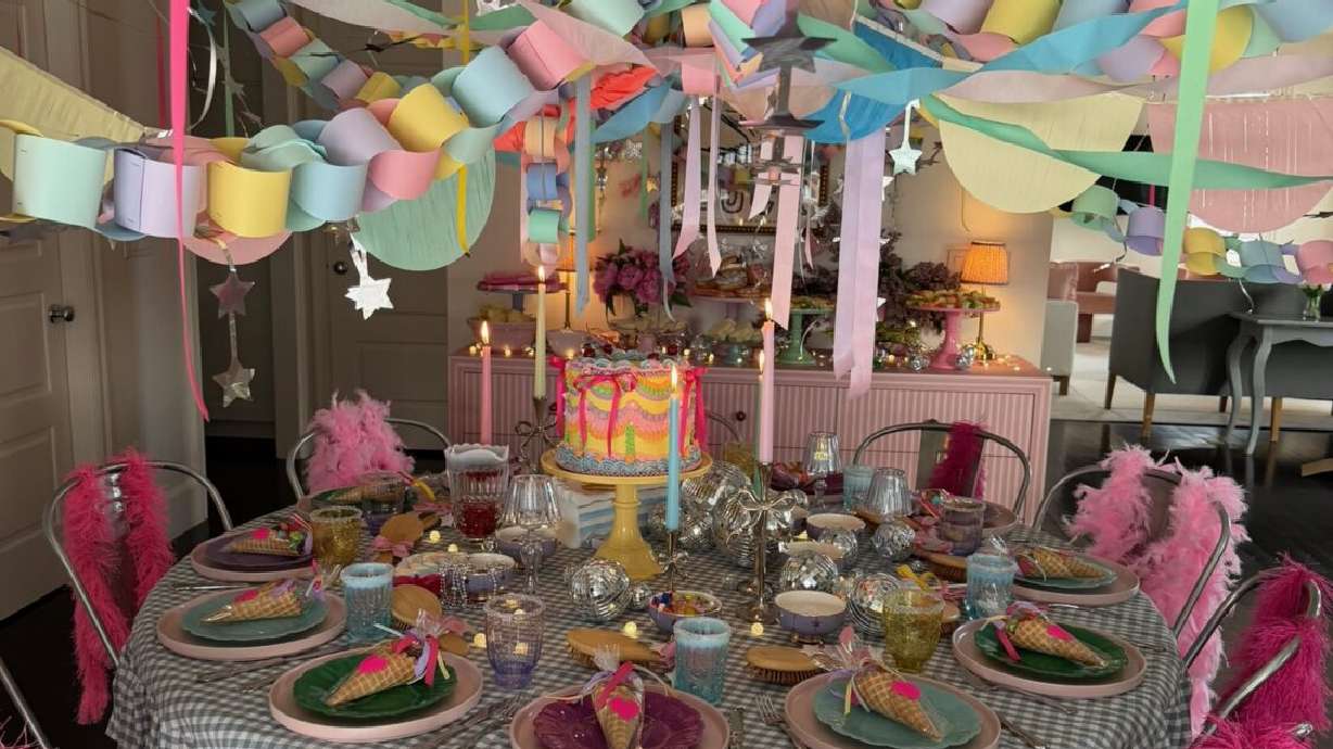 You probably have all the party supplies you need to create this statement ceiling.