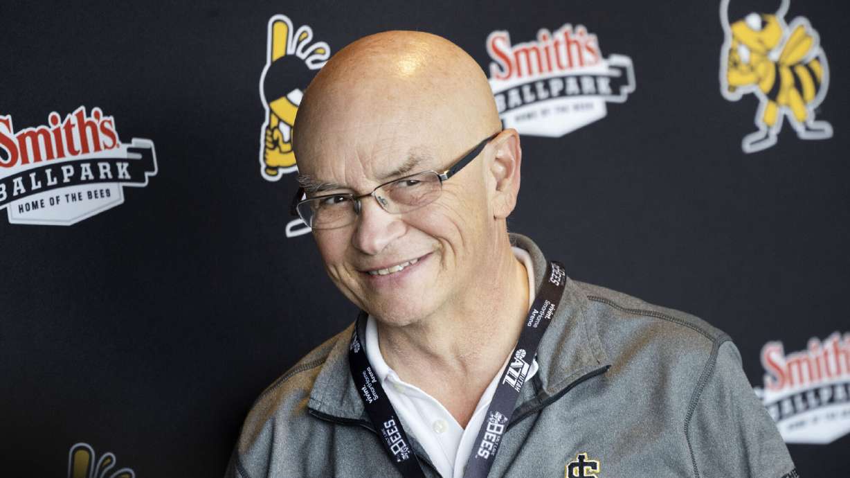 Salt Lake Bees radio broadcaster Steve Klauke attends media day at Smith’s Ballpark in Salt Lake City on Thursday, March 30, 2023.