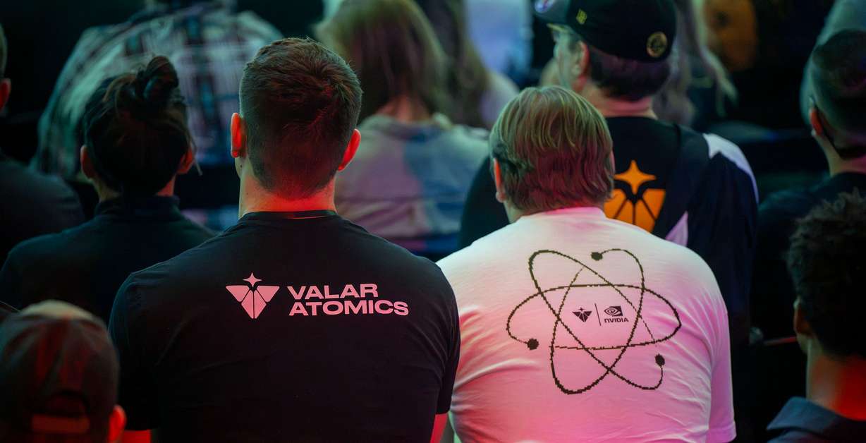 Guests watch during the event as Valar Atomics and Nvidia celebrate a milestone in atomic energy and artificial intelligence at a large party gathering at the Orangeville site on Wednesday, July 1, 2026.