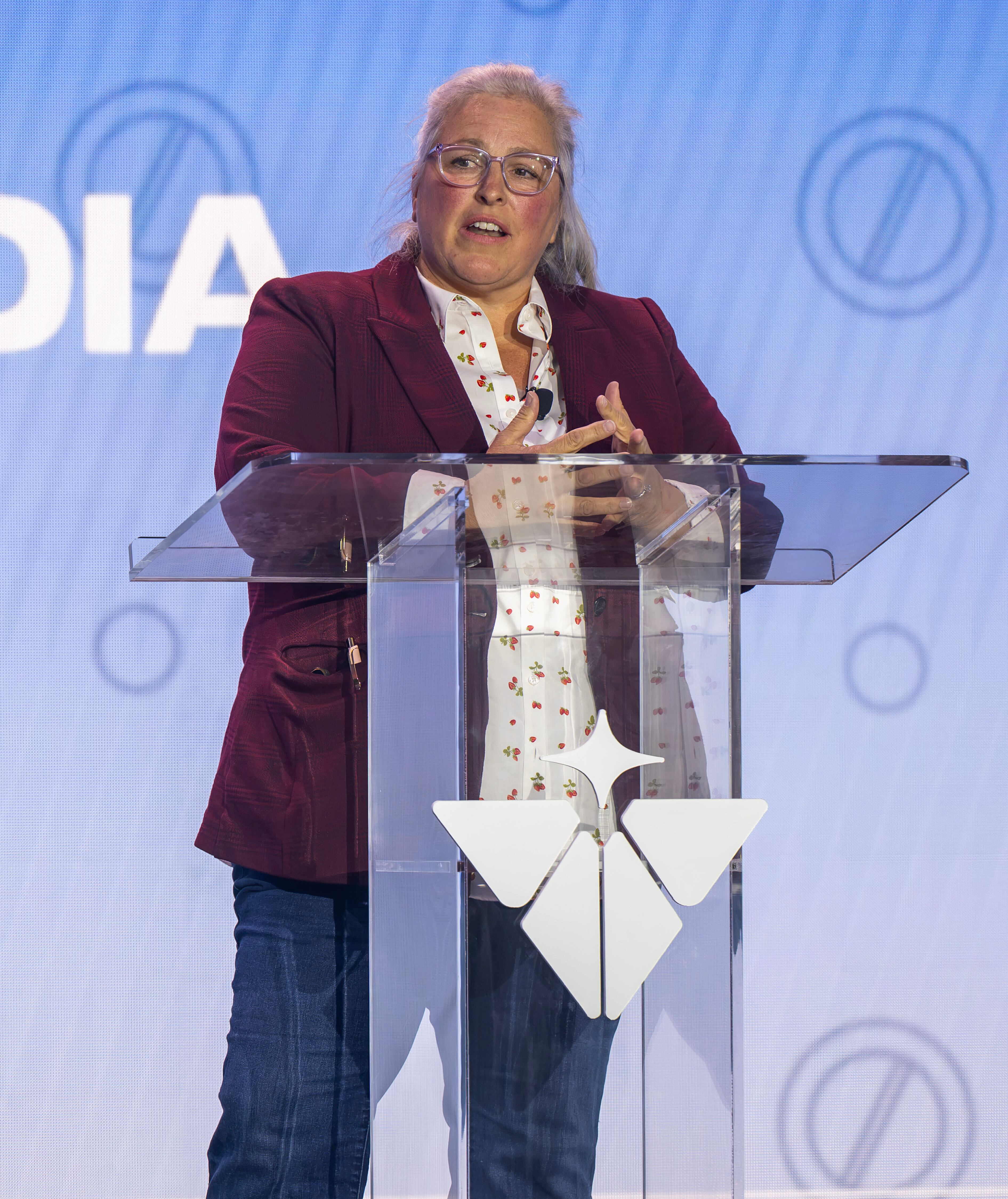 Emy Lesofski, director of the Utah Office of Energy Development, makes a few remarks as Valar Atomics and Nvidia celebrate a milestone in atomic energy and artificial intelligence at a large party gathering at the Orangeville site on Wednesday, July 1, 2026.