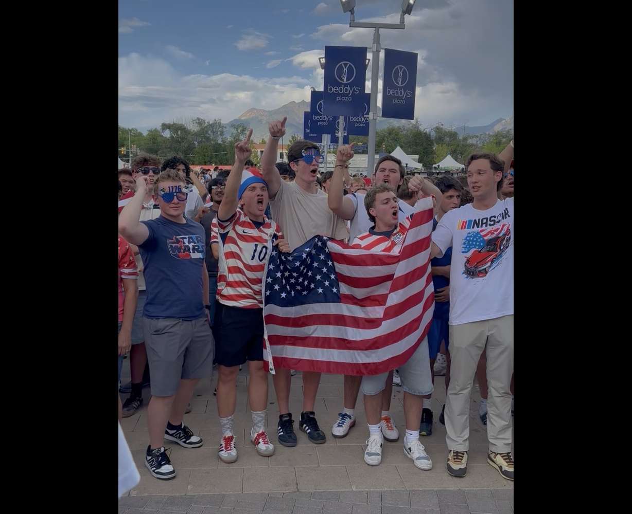 People attend a watch party for the World Cup match of the U.S. against Bosnia and Herzegovina in Sandy at America First Field on Wednesday. About 11,000 fans packed the plaza area.