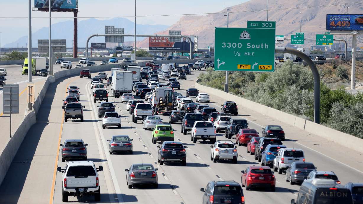 Traffic moves along I-15 in South Salt Lake during rush hour on June 29. Utah transportation officials say Labor Day congestion on I-15 could create delays of up to 30 to 60 minutes at times this weekend.