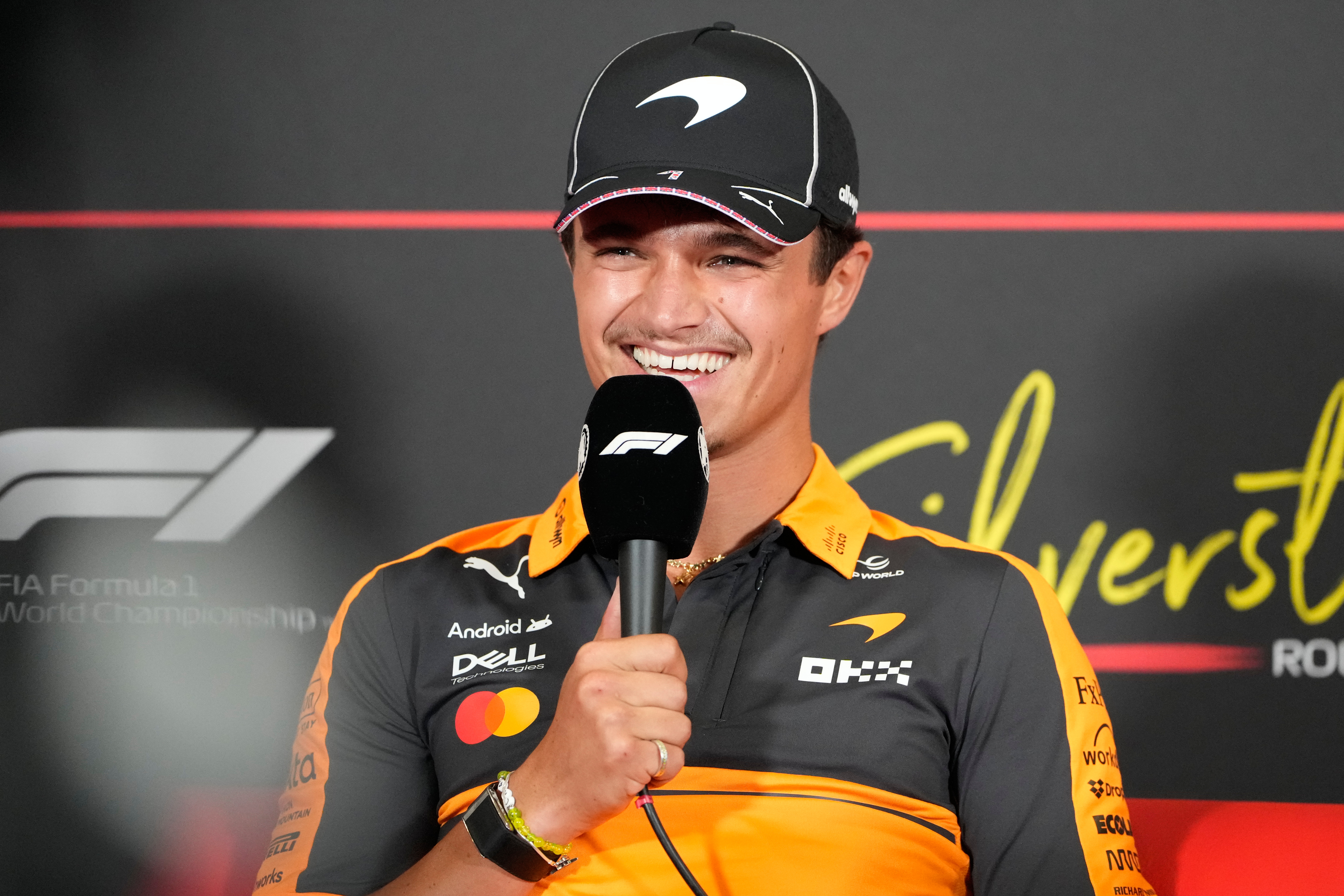 McLaren driver Lando Norris of Britain attends a news conference ahead of the British F1 Grand Prix, in Silverstone, England, Thursday, July 2, 2026. 