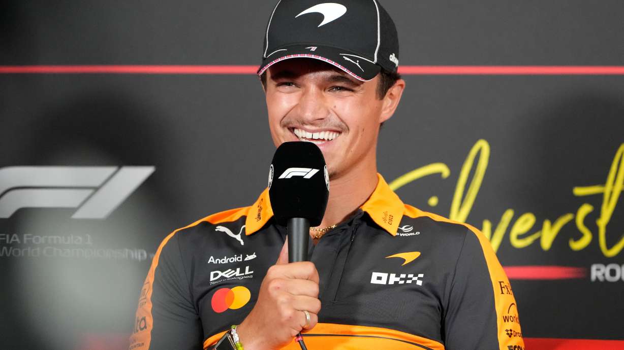 McLaren driver Lando Norris of Britain attends a news conference ahead of the British F1 Grand Prix, in Silverstone, England, Thursday, July 2, 2026.