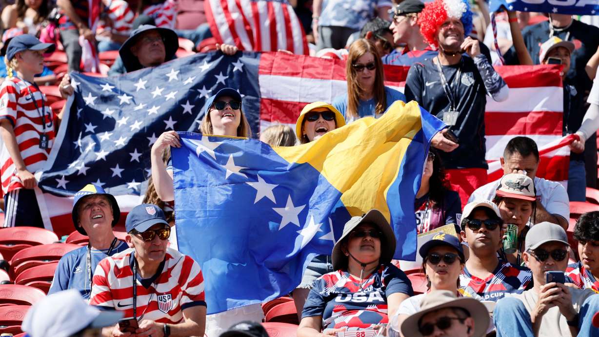 Spectators fill the stadium ahead of the World Cup Round of 32 match between USA and Bosnia and Herzegovina at the San Francisco Bay Area Stadium in Santa Clara, Calif. on Wednesday, July 01, 2026.