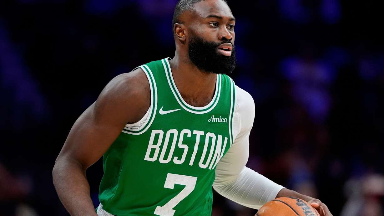 FILE - Boston Celtics' Jaylen Brown plays during Game 6 in a first-round NBA basketball playoff series Thursday, April 30, 2026, in Philadelphia.