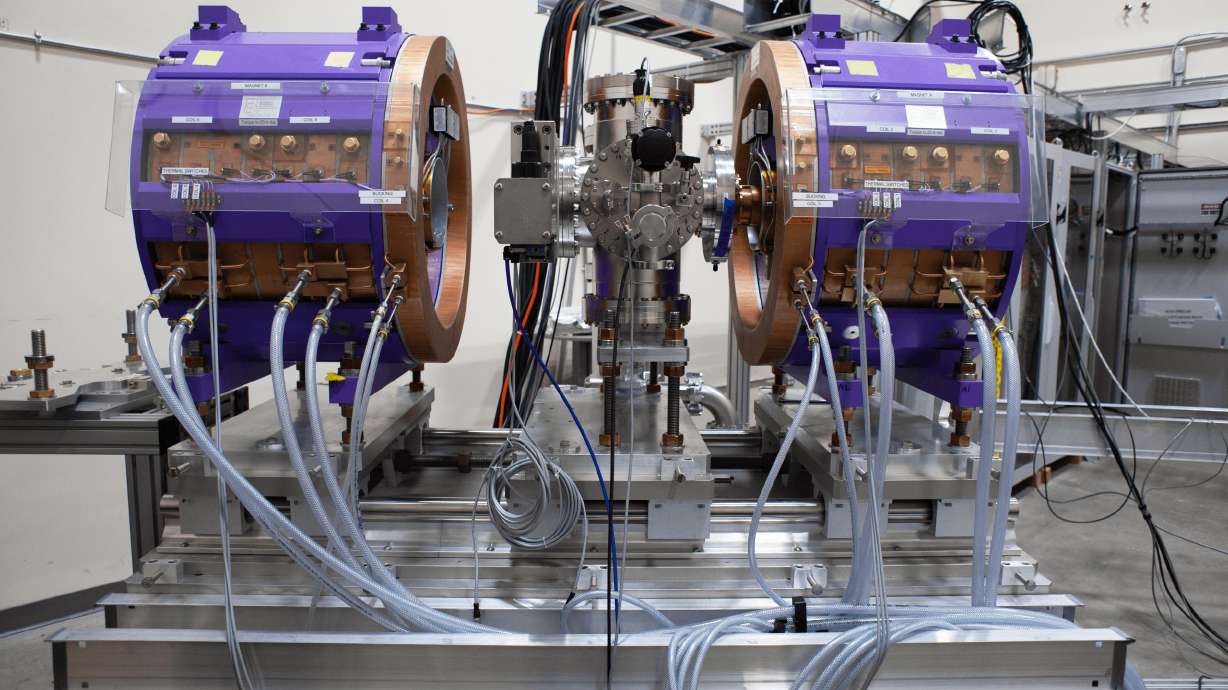 A low-energy beam transport is pictured at Nusano headquarters in West Valley City on June 19. The equipment is a part of the process the company uses to produce radioisotopes.