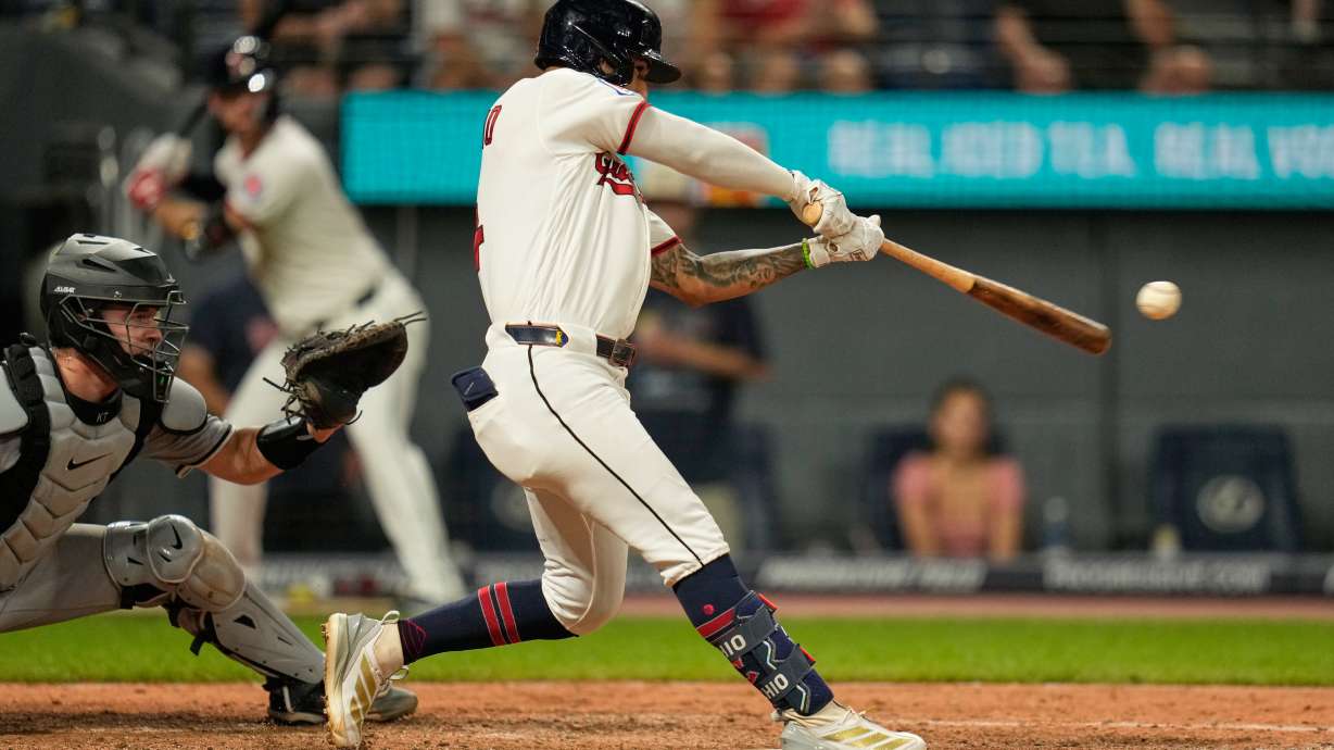 Cleveland Guardians' Brayan Rocchio hits a game winning home run in the ninth inning of a baseball game against the Chicago White Sox in Cleveland, Thursday, July 2, 2026.