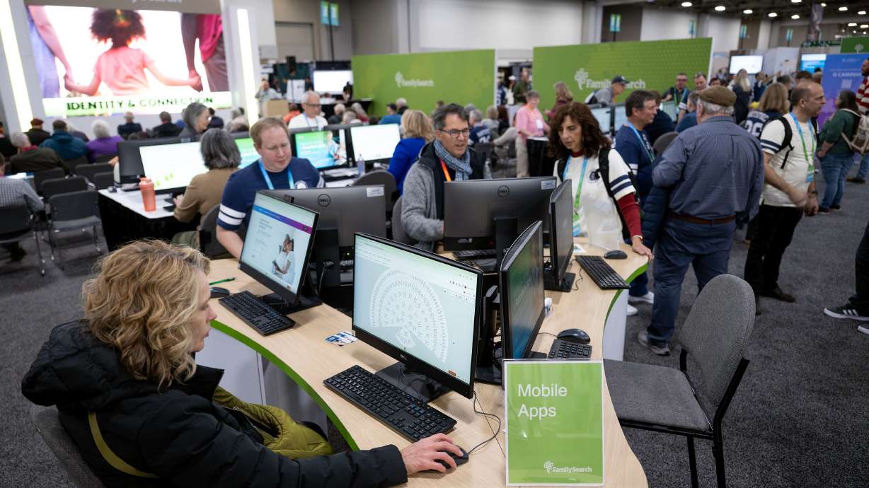 Nola Graham uses a computer at the FamilySearch area to look at a family tree while attending RootsTech at the Salt Palace in Salt Lake City on March 5. FamilySearch is inviting Americans to learn about their heritage in celebration of America 250.