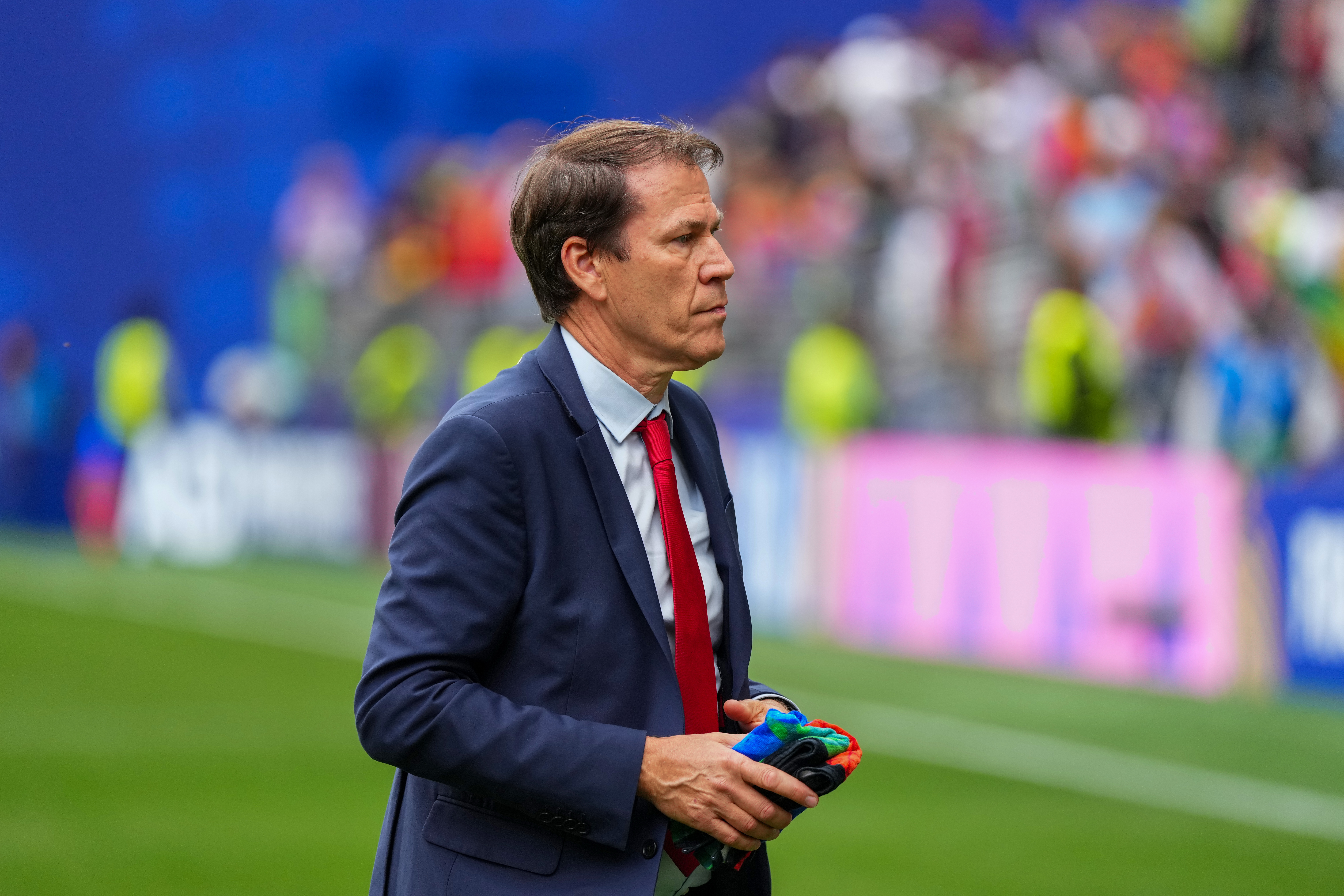 Belgium head coach Rudi Garcia leaves the pitch after a win during the World Cup round of 32 soccer match between Belgium and Senegal in Seattle, Wednesday, July 1, 2026. 