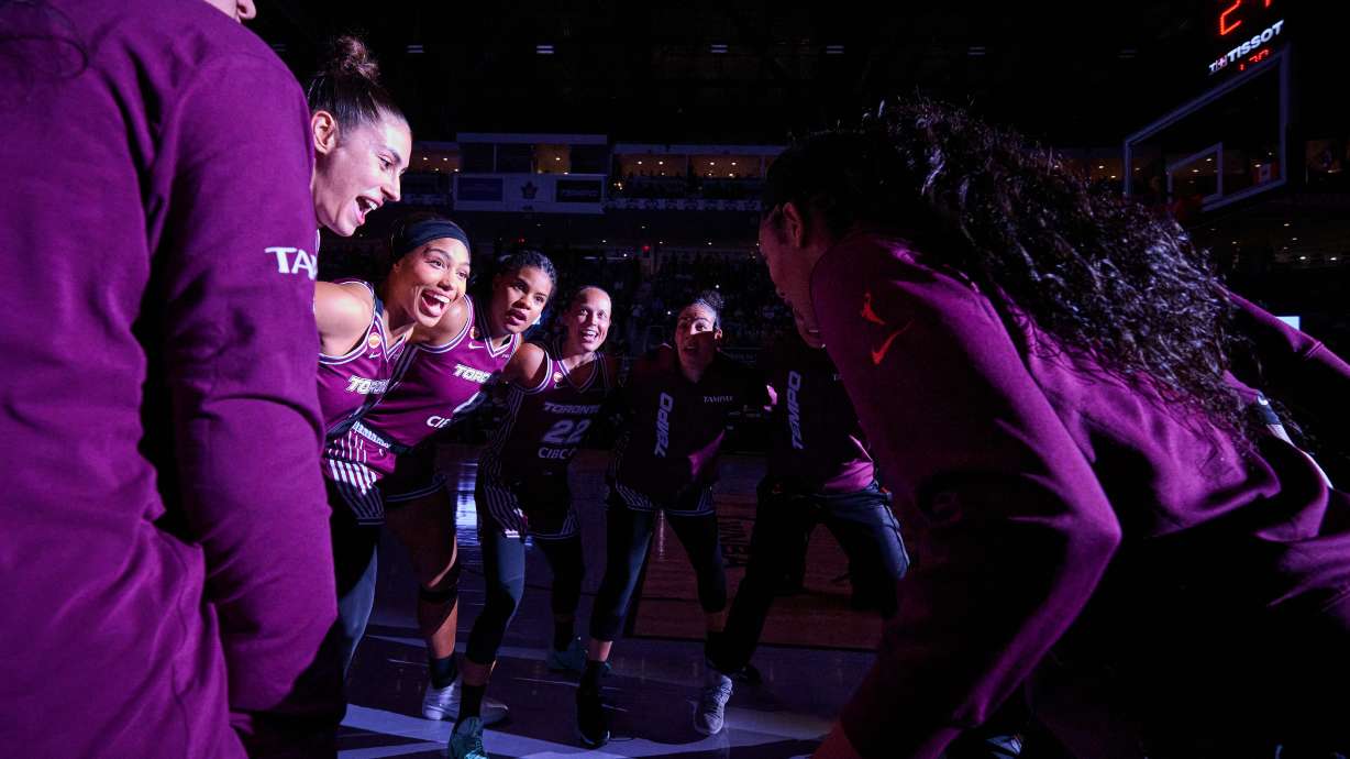 The Toronto Tempo huddle before a WNBA basketball game against the Los Angeles Sparks in Toronto, Thursday, June 25, 2026.