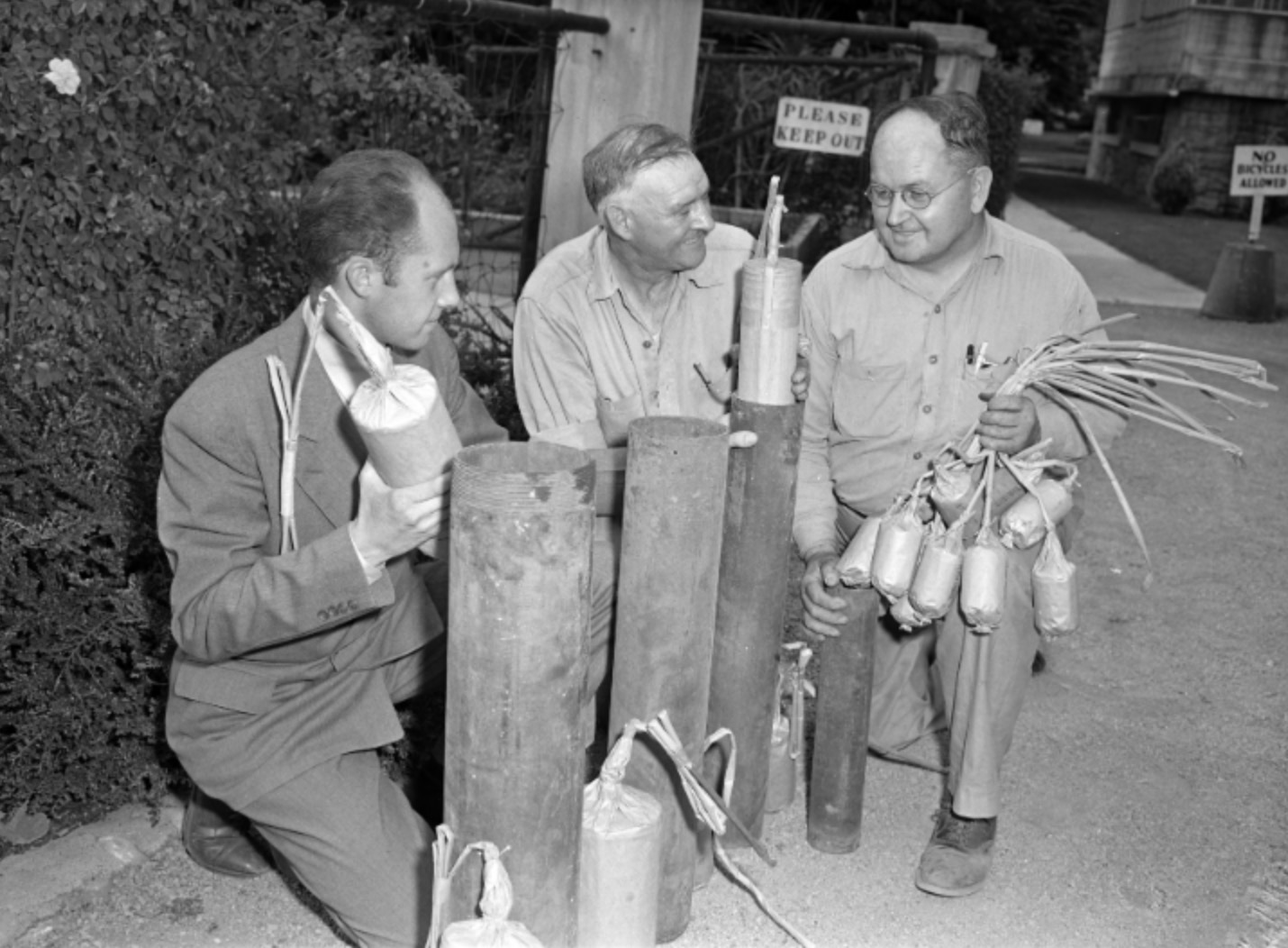 Three men hold fireworks on July 4, 1946. Utah's use of fireworks for the Fourth of July dates back to at least 1859.