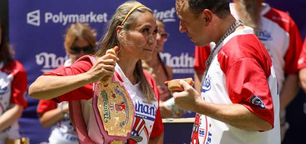 Joey Chestnut eats 66 hot dogs to again claim Mustard Belt at Nathan's Famous contest