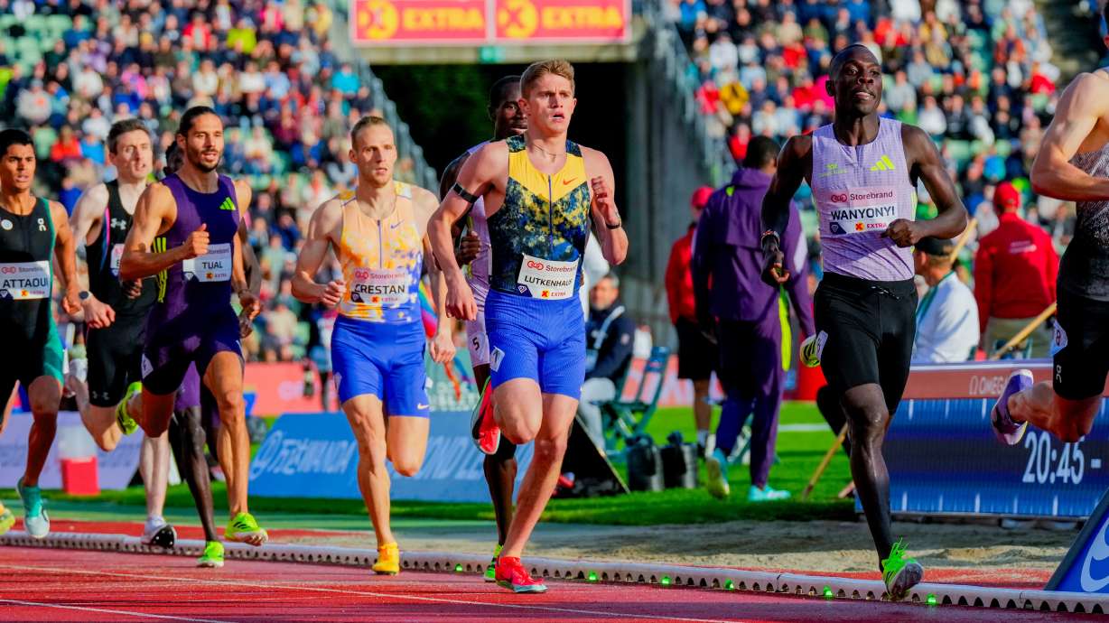 United States' Cooper Lutkenhaus competes in the men's 800-meter race at the Diamond League athletics meet at Bislett Stadium in Oslo, Norway, Wednesday, June 10, 2026.
