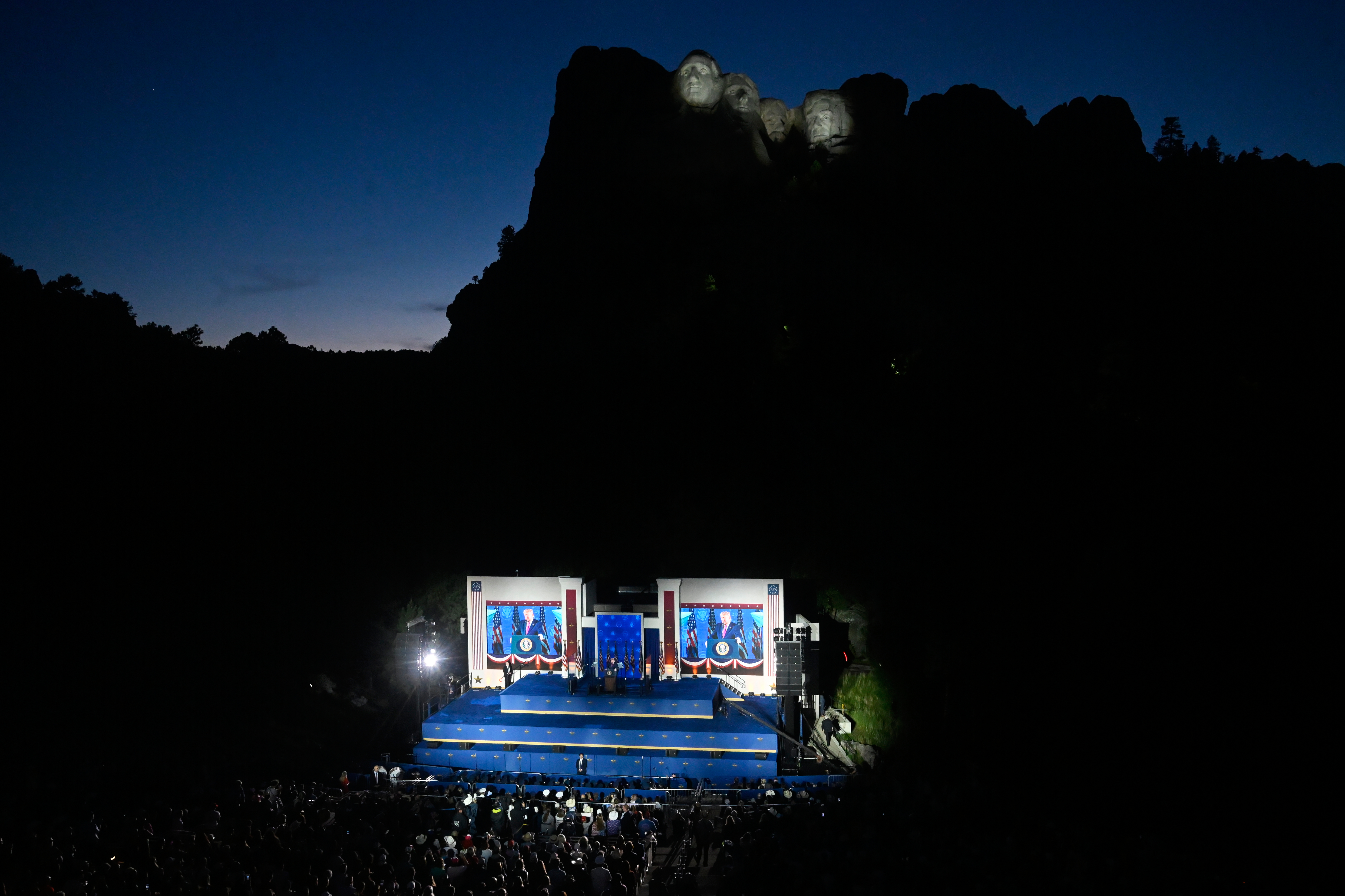 President Donald Trump speaks at Mount Rushmore National Memorial, Friday, near Keystone, S.D. Trump is scheduled to speak on Saturday in Washington before the nation's largest Fourth of July fireworks display.