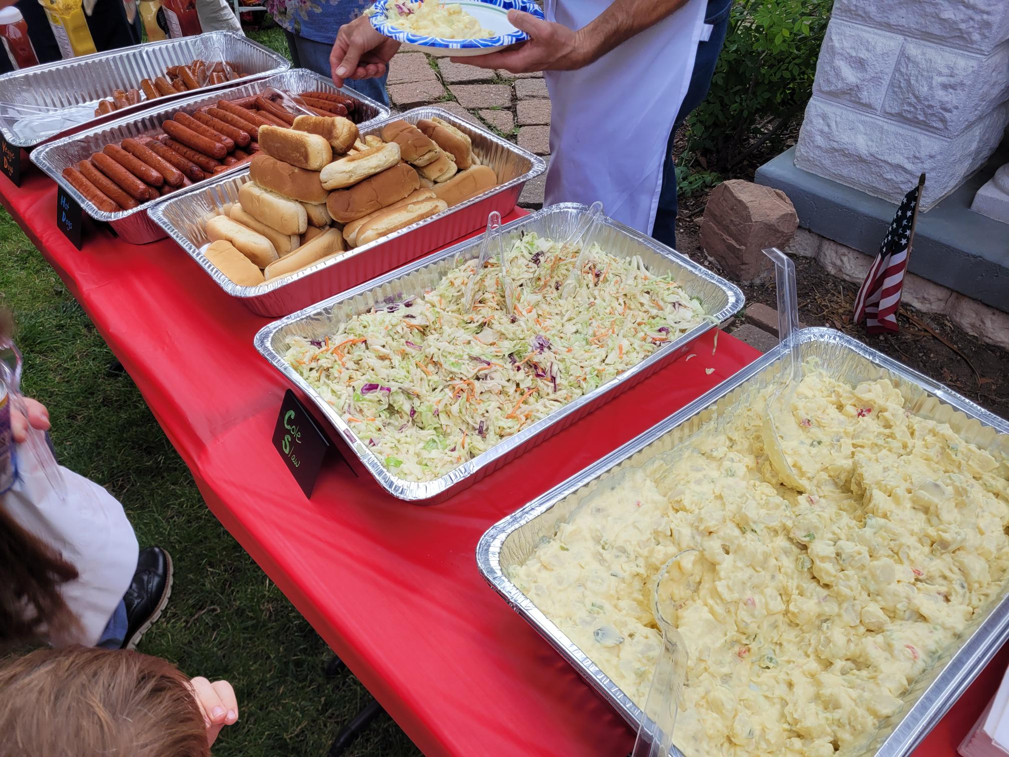 Trays of food prepared by members of the Congregation Kol Ami are set out, ready for hungry members to enjoy on Friday, July 3, 2026.