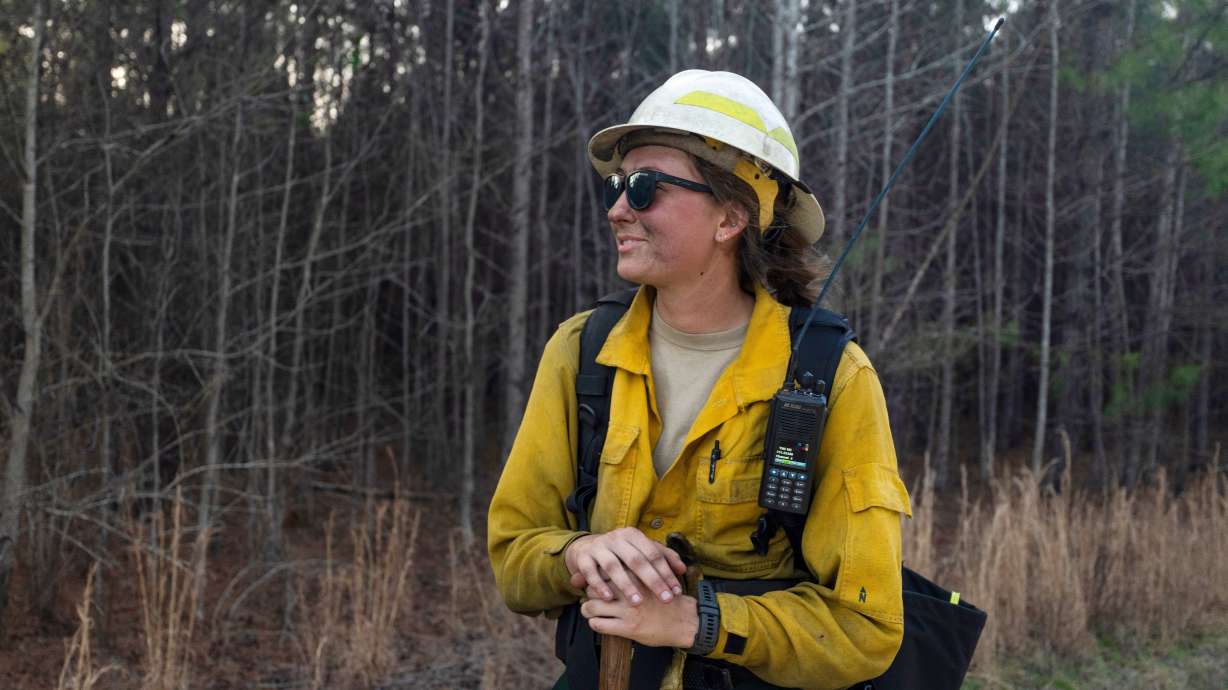 This photo provided by Holly Tuckett shows wildland firefighter Sydney Watson at the North Carolina WRTEX event near Singletary Lake, N.C., on Feb. 27, 2023.