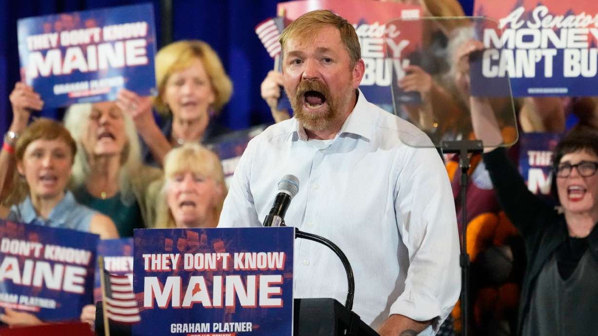 Democratic U.S. Senate candidate Graham Platner speaks during a primary election night watch party after winning the Democratic nomination June 9, in Blue Hill, Maine.