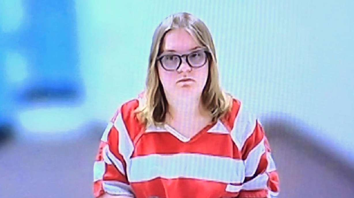 In this image taken from court video, Andrea Shaw attends a court hearing remotely via video, on Thursday in the Payette County District Court in Payette, Idaho.