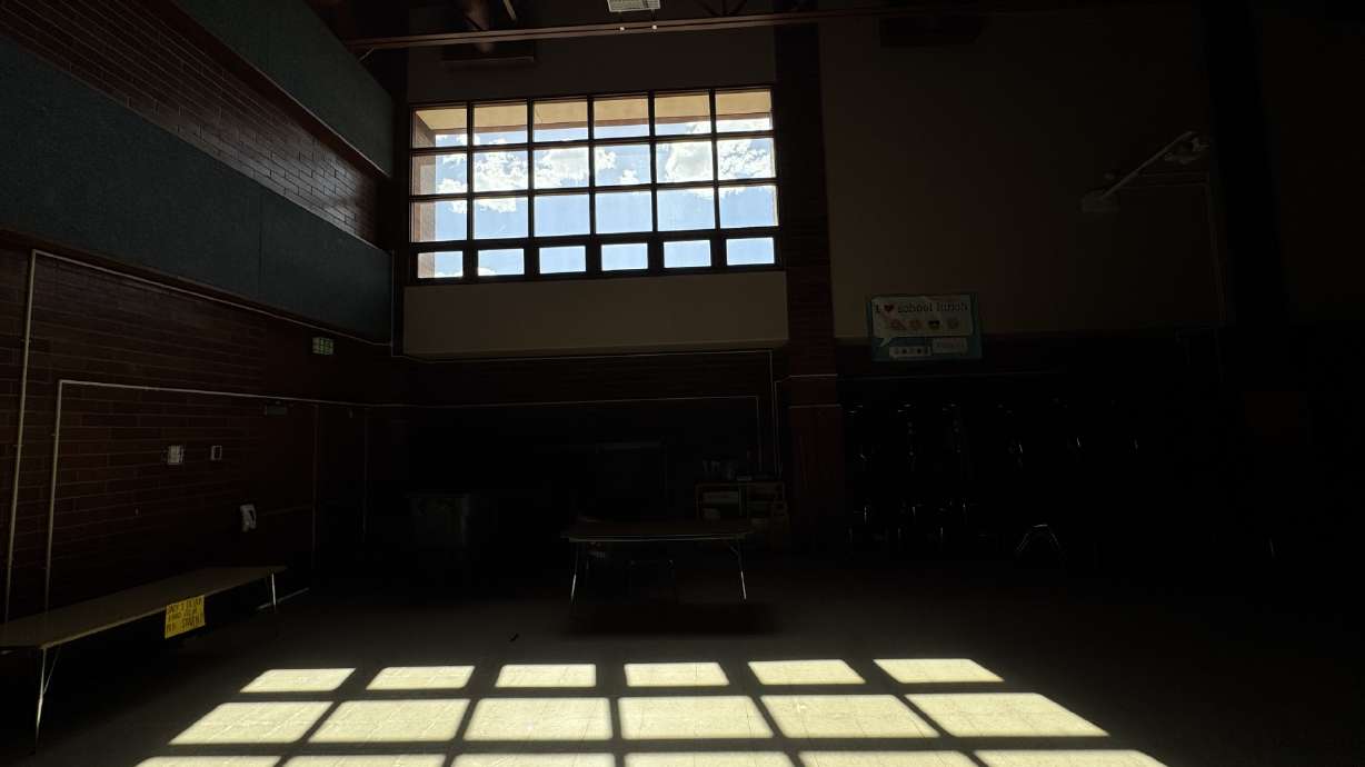 The cafeteria of the former Crescent View Middle School is pictured on Monday. Sandy said it wants residents to share their input, as leaders eye the purchase of a 17-acre property.