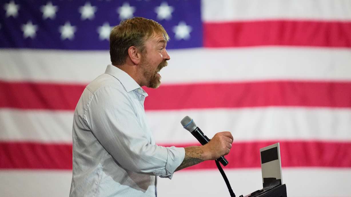 Democratic U.S. Senate candidate Graham Platner speaks during a primary election night watch party after winning the Democratic nomination June 9, in Blue Hill, Maine.
