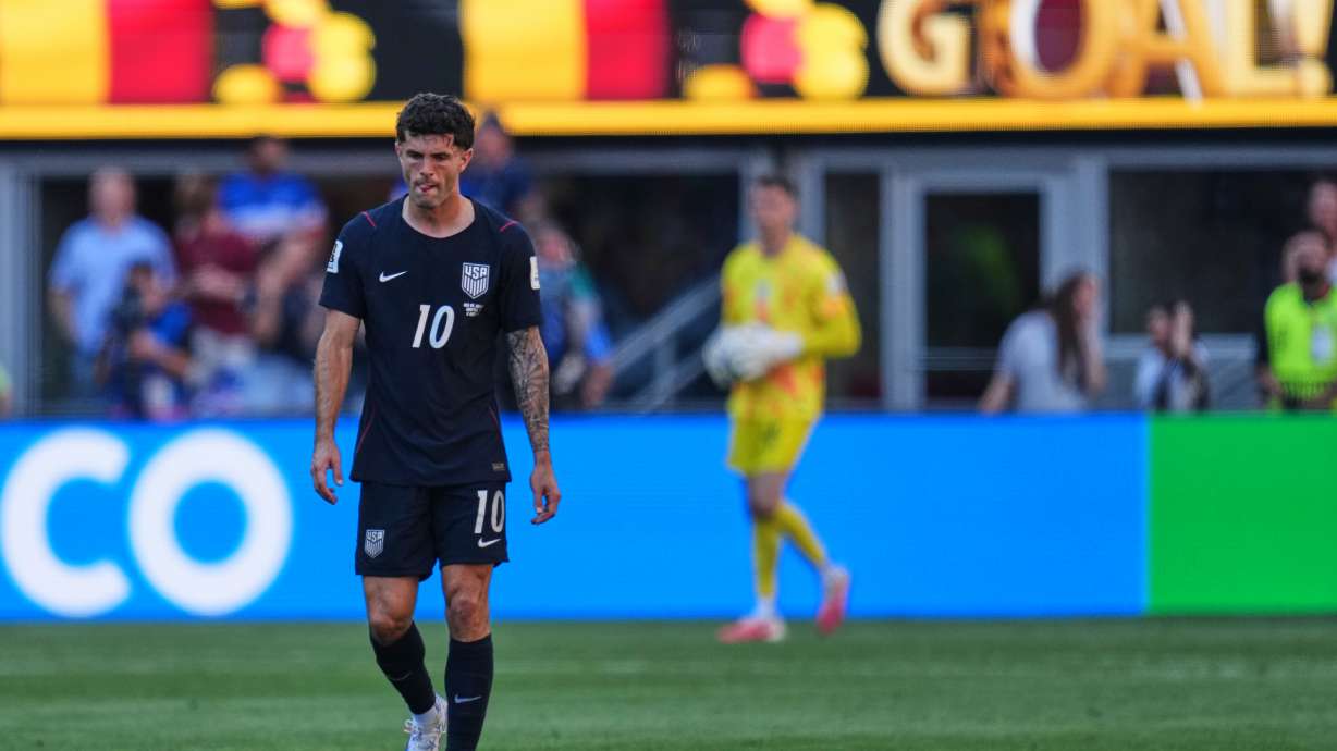 United States' Christian Pulisic (10) reacts after Belgium scored a goal during the World Cup round of 16 soccer match between the United States and Belgium in Seattle, Monday, July 6, 2026.