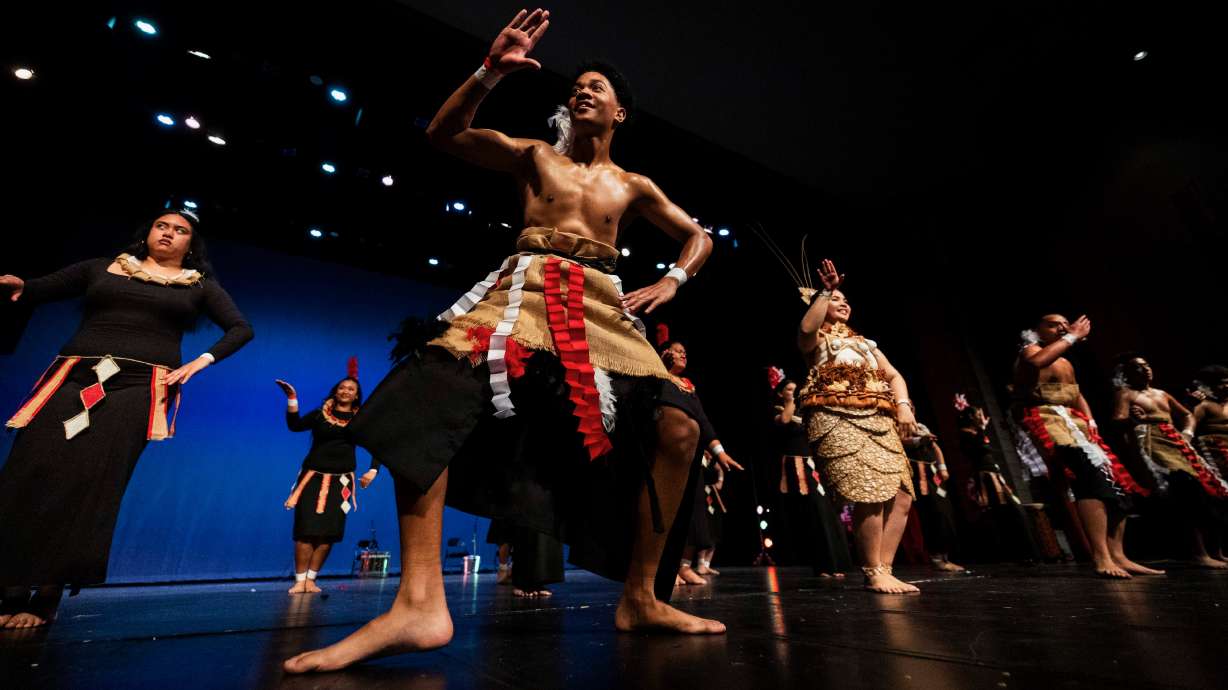 Performers are on stage at a Pacific Island cultural festival at West High in Salt Lake City on April 12, 2025. The growth rate of the Native American and Pacific Islander populations outpaced Utah's overall growth rate between 2020 and 2025.