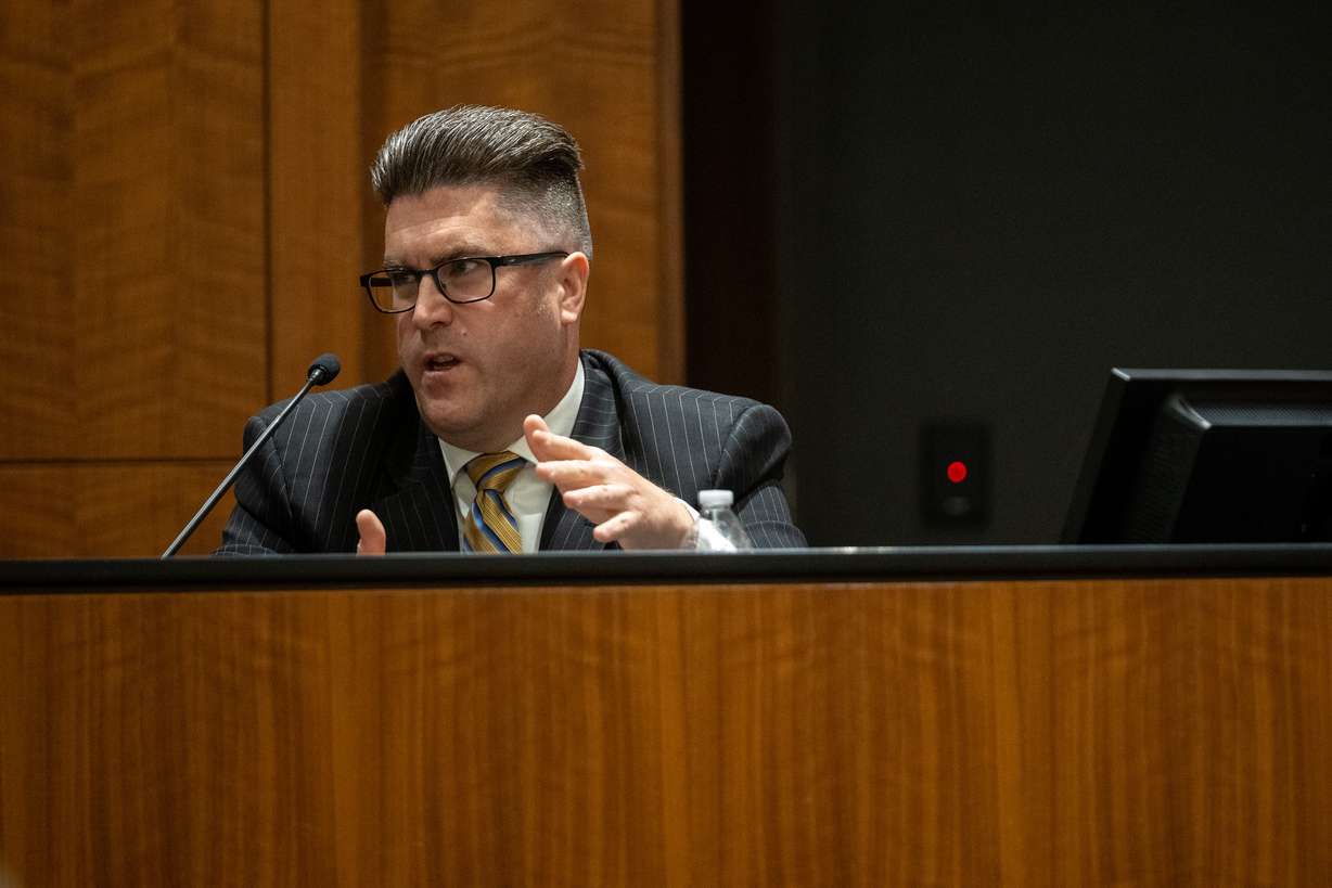 Utah Department of Public Safety agent David Hull testifies during a preliminary hearing for Tyler Robinson, the Utah man accused of fatally shooting Charlie Kirk, in Provo on Tuesday.