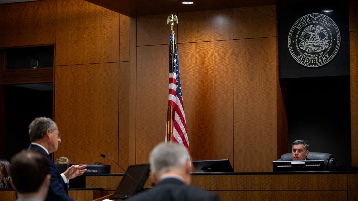 Fourth District Court Judge Tony Graf listens during a preliminary hearing for Tyler Robinson, the Utah man accused of fatally shooting Charlie Kirk, in Provo on July 7.