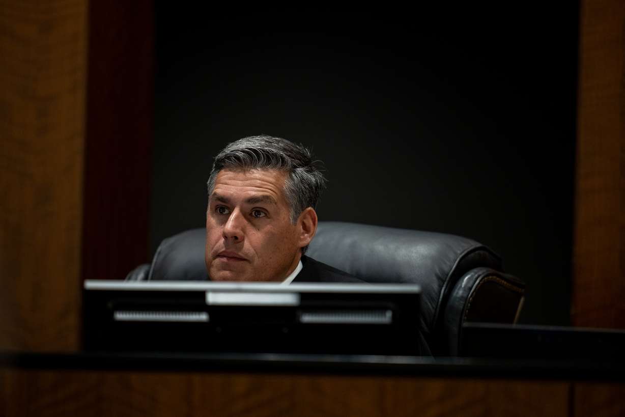 Fourth District Court Judge Tony Graf listens during a preliminary hearing for Tyler Robinson, the Utah man accused of fatally shooting Charlie Kirk, in Provo on Tuesday.