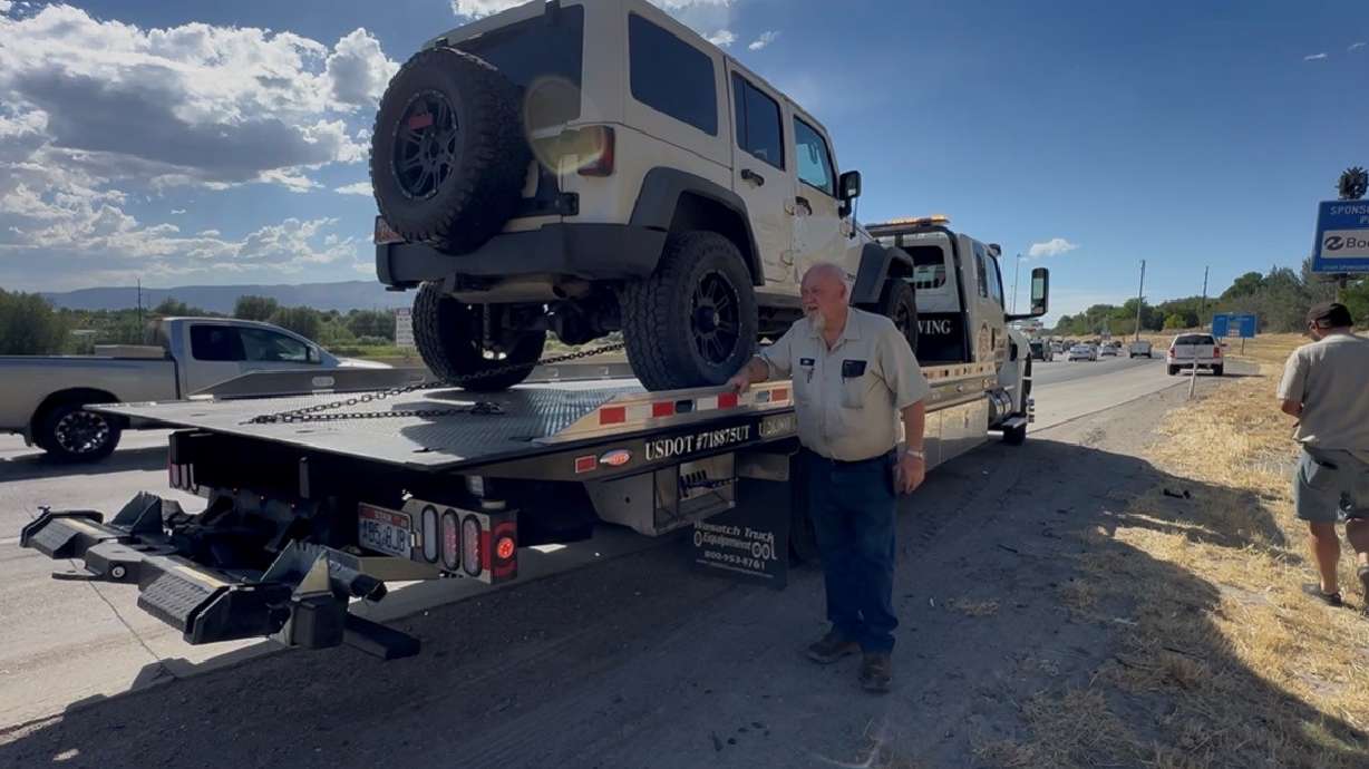 Don Shelley is pictured on I-15 in Utah County on Tuesday. A tow truck driver is counting his blessings after a frightening hit-and-run crash that was all caught on his dash camera.